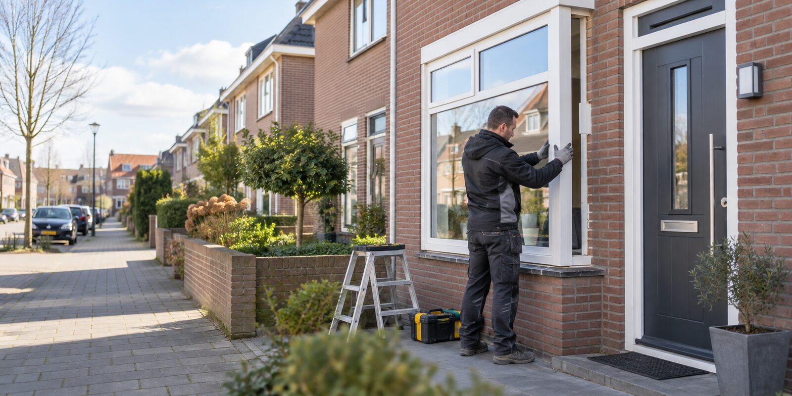 Vakman plaatst een PVC raamkozijn